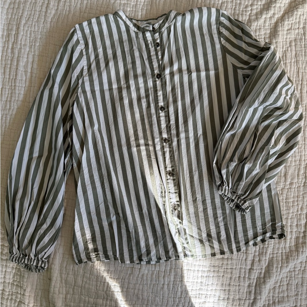Who What Wear Olive and White Striped Shirt